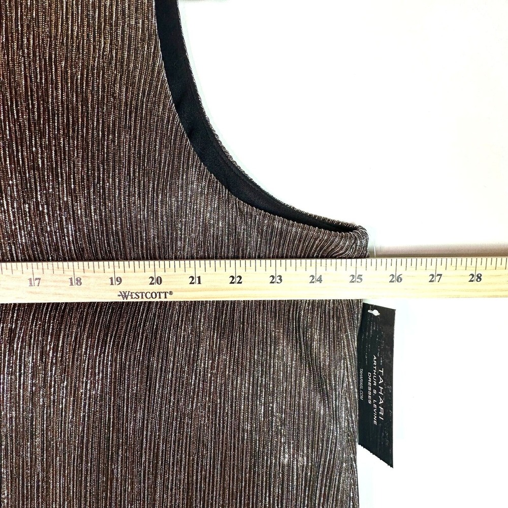 Tahari Arthur S Levine Dress Women Plus 18W Black Gold Metallic Asymmetrical NWT - Picture 7 of 10